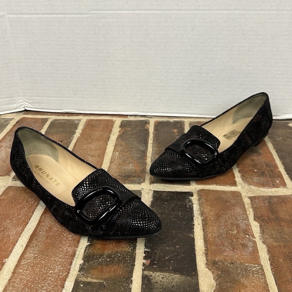 Brunate Black Leather Flats Multicolor Pointy Toe Loafers Slip On‎ Women's 11.5